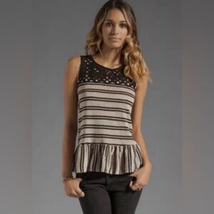 FREE PEOPLE Molly's Retro Peplum Sleeveless Top Black Tank Size Small